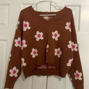 Altar’d State burnt orange flower sweater, Size Medium